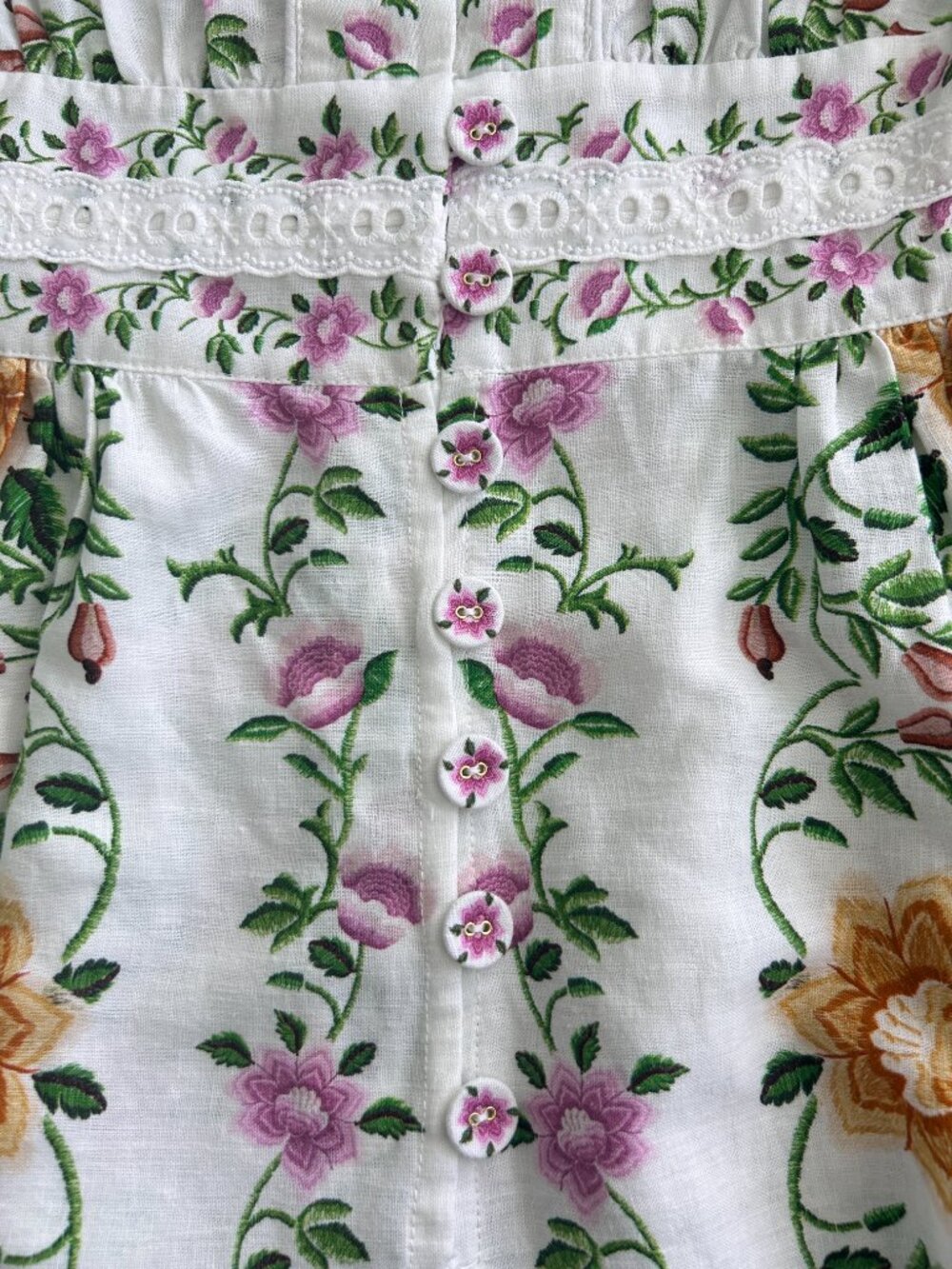Farm Rio Folk Floral Linen Blend White Short-Sleeve Wide-Leg Jumpsuit Small NWT - Picture 5 of 16